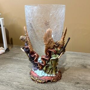 Angel Candle Holder Crackle Glass Hurricane Hand Painted Resin Religious Decor